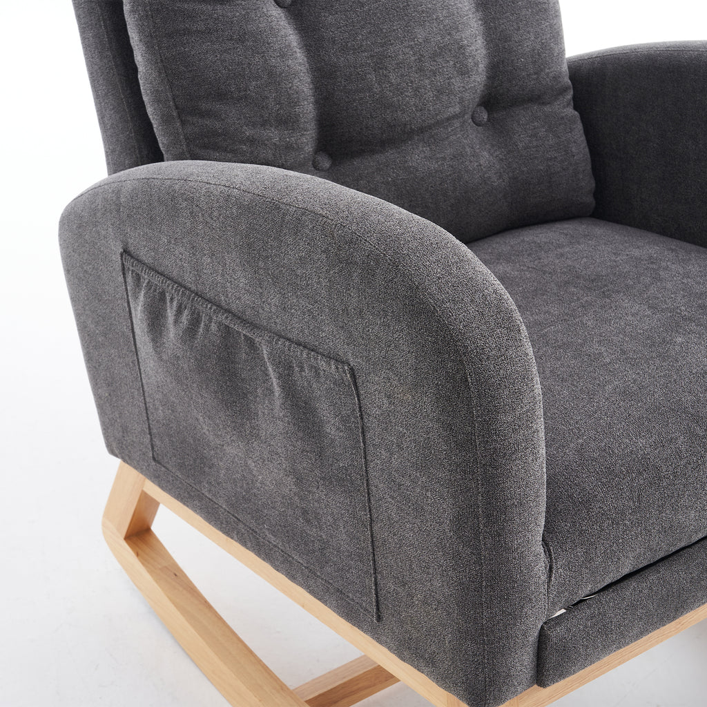 LY-5104 Gray Accent Rocking Chair with Footrest High Back Rubber Wood Rocking Legs - Grand Goldman Shop