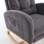 LY-5104 Gray Accent Rocking Chair with Footrest High Back Rubber Wood Rocking Legs - Grand Goldman Shop