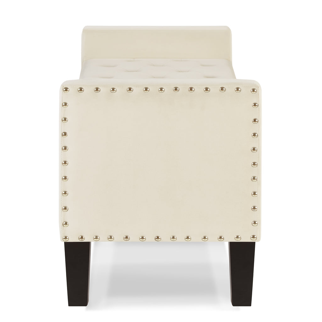Upholstered Tufted Button Storage Bench with nails trim,Entryway Living Room Soft Padded Seat with Armrest,Bed Bench - Cream - Grand Goldman Shop