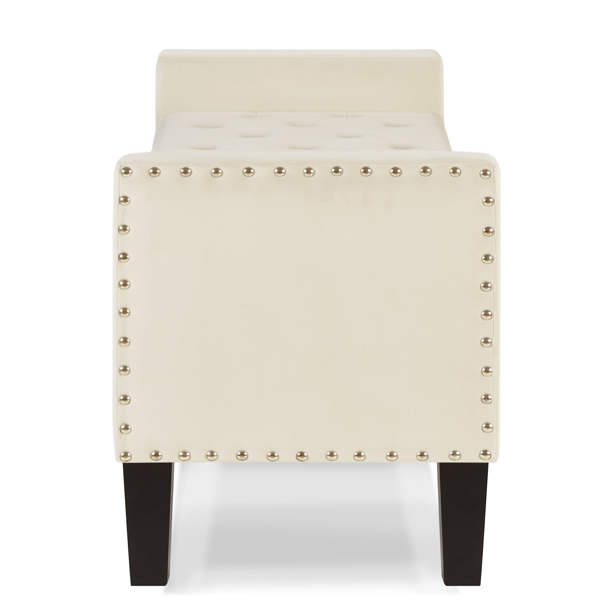 Upholstered Tufted Button Storage Bench with nails trim,Entryway Living Room Soft Padded Seat with Armrest,Bed Bench - Cream - Grand Goldman Shop
