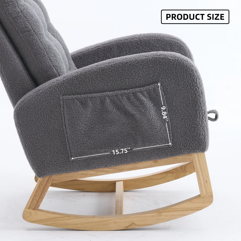 LY-5104 Dark Gray  Accent Rocking  Chair with  Footrest High Back Rubber Wood Rocking Legs Bedroom Living Space   26.77D X 38.36W X 39.76H Inch - Grand Goldman Shop