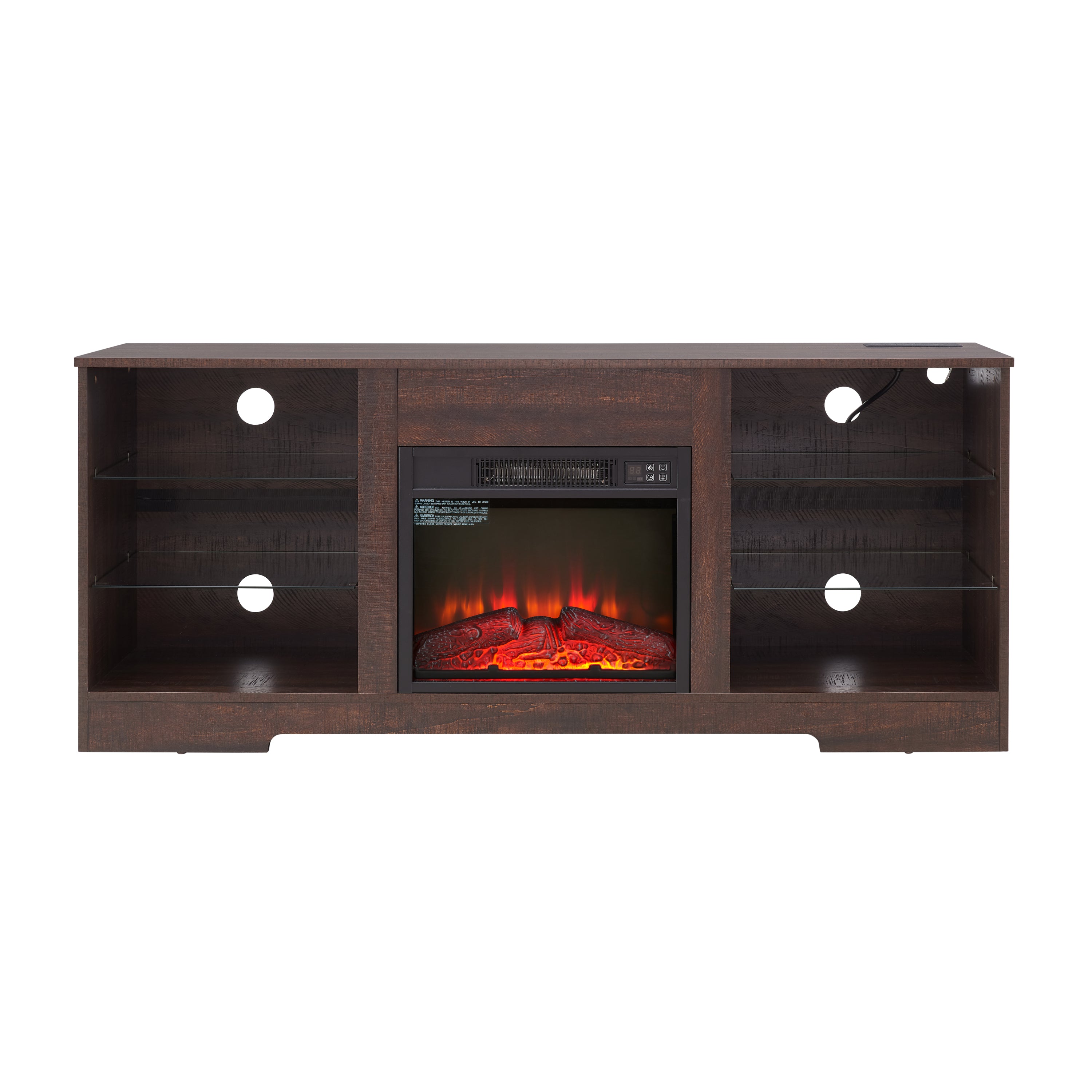 TV Stand Electric Fireplace TV Stand with Glass Shelves, 3D Fireplace TV Stand with LED Lights Wood with USB Charging Outlet Modern Television Table Center for TV up to 32-62' ESP 58''W*15.4''D*24.6 - Grand Goldman Shop