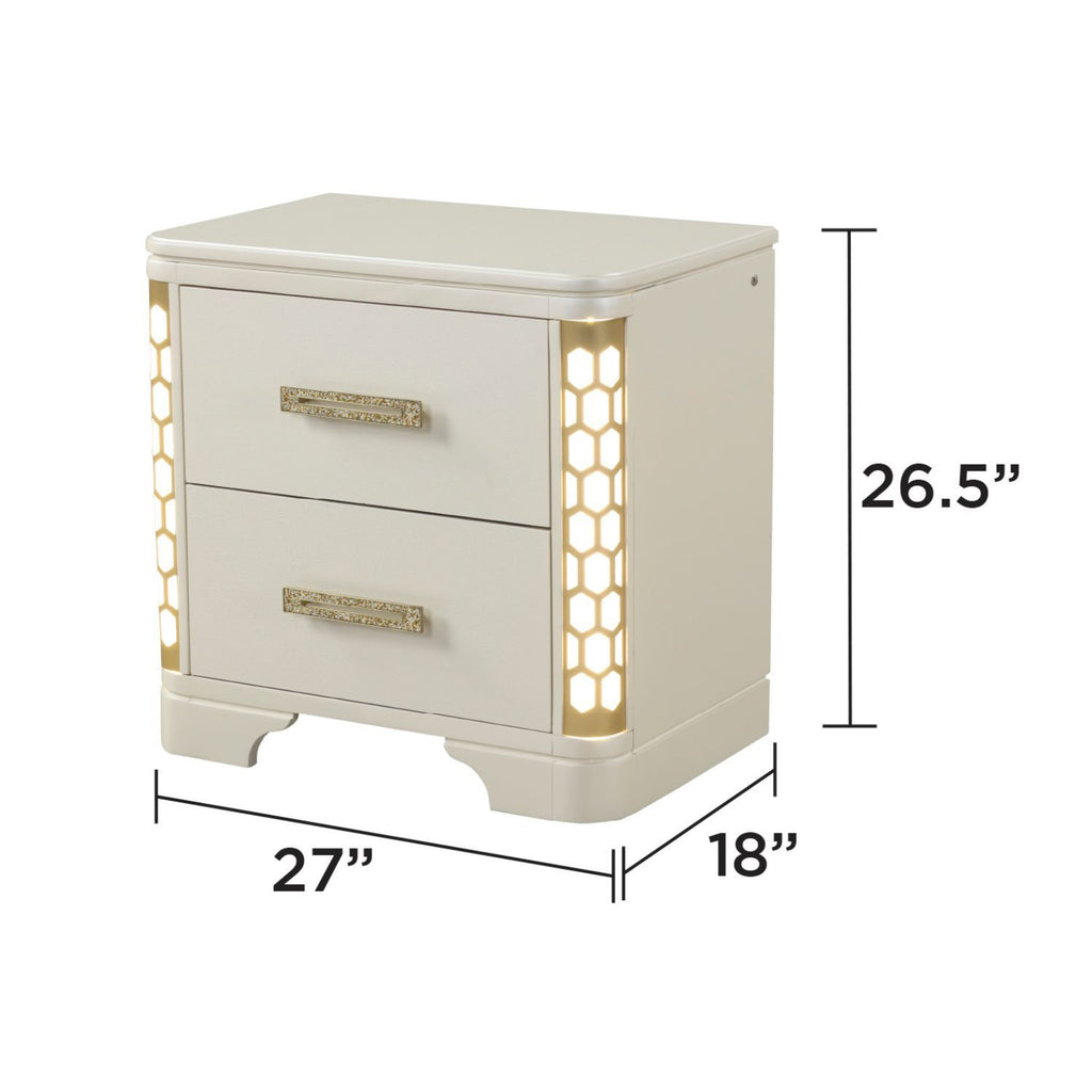Jasmine Queen 5 Pc LED Bedroom Set in Beige made with Wood and Gold Accents - Grand Goldman Shop