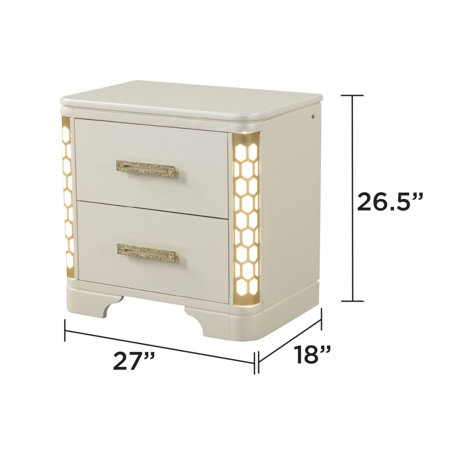 Jasmine Queen 5 Pc LED Bedroom Set in Beige made with Wood and Gold Accents - Grand Goldman Shop