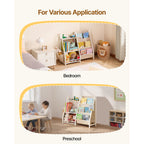 Stylish 3-Tier Kids Bookshelf, Toy Storage Organizer for Toddler, Book Shelf for Kids Rooms with Sling Book Rack and Storage 