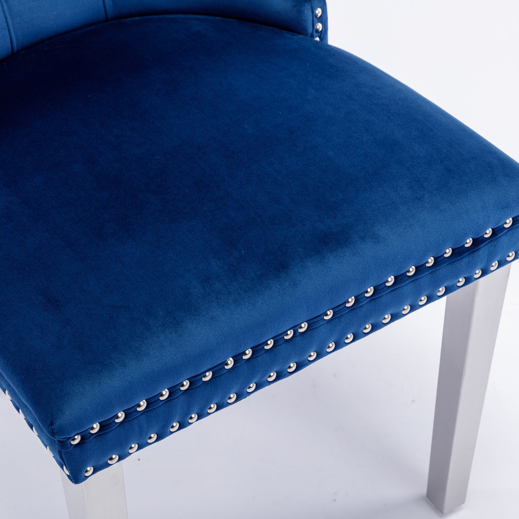 Nikki Collection Modern, High-end Tufted Solid Wood Contemporary Velvet Upholstered Dining Chair with Chrome Stainless Steel Plating Legs,Nailhead Trim,Set of 2,Blue and Chrome, SW1701BL - Grand Goldman Shop
