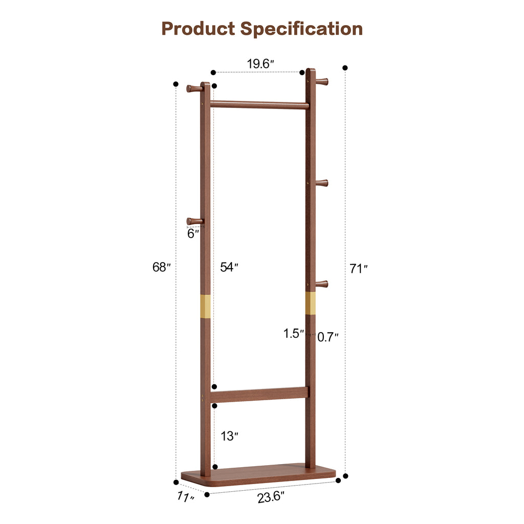 Coat Racks solid wood hanger 23.6* 11*71in Solid environmental protection easy to assemble beautiful can be placed in the bedroom/entrance/living room (Walnut) - Grand Goldman Shop