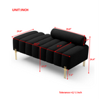 53.2' Width Modern End of Bed Bench Sherpa Fabric Upholstered 2 Seater Sofa Couch Entryway Ottoman Bench Fuzzy Sofa Stool Footrest Window Bench with Gold Metal Legs for Bedroom Living Room,Black - Grand Goldman Shop