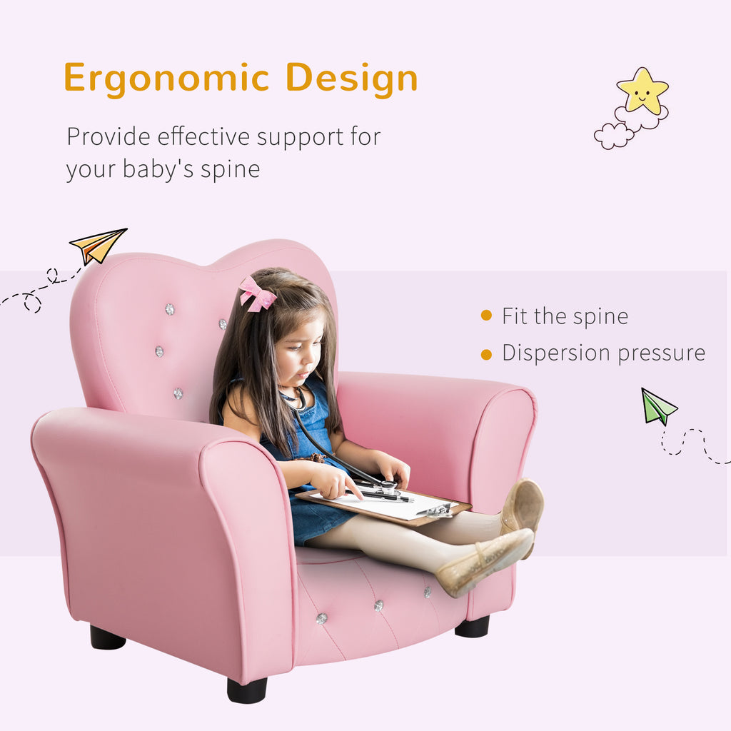 Qaba Kids Sofa Toddler Tufted Upholstered Sofa Chair Princess Couch Furniture with Diamond Decoration for Preschool Child, Pi