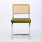 Mid Century Modern Dining Chairs Set of 2, Velvet Accent Chairs with Natural Cane Back & Stainless Chrome Base, Famous Breuer Designed Chairs, Upholstered Rattan Kitchen Chairs,Olive-Green - Grand Goldman Shop