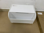White Wooden Toy Box with 4 Universal Wheels, Kids Playroom Storage Organizer with Front Bookshelf, Flip-Top Lid, Safety Hing