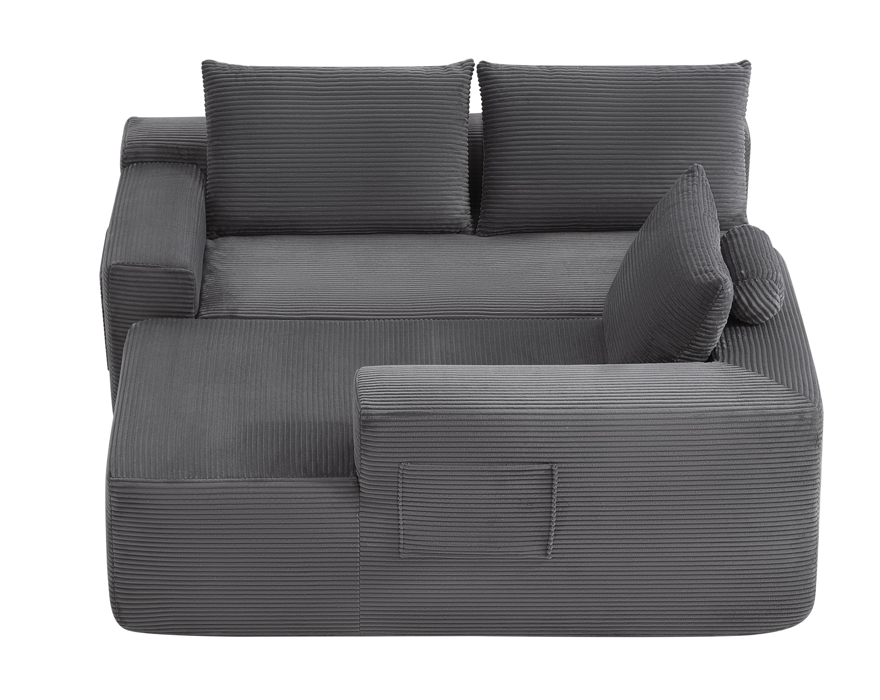 96.9'Compressible doubleCloud Sectional Couch with L-Shape Chaise,Modern Modular Sofa with Deep Seat,Upholstered Couches for Living Room Bedroom,No Assembly Required,(Plush Corduroy Fabric),Grey Right - Grand Goldman Shop
