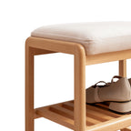 Natural Solid Wood Shoe Bench with Beech Wood Storage Rack Organizer and High Rebound Sponge Cushion in Beige - Grand Goldman Shop
