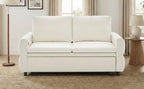 Convertible Sofa Bed 62.75' Loveseat with Adjustable Backrest and USB Ports in Beige Chenille Fabric - Grand Goldman Shop