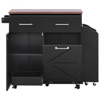 K&K 47.2' Farmhouse Kitchen Island with Drop Leaf, Kitchen Storage Island with Removable Side Racks, Two Drawers, Rolling Kitchen Cart on Wheels with Towel Rack, for Home, Kitchen, Dining Room, Black - Grand Goldman Shop