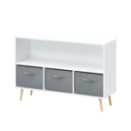 Kids Bookcase with Collapsible Fabric Drawers, Children's Book Display, Toy Storage Cabinet Organizer, White/Gray, MDF+Pine -
