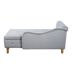 Grey Chaise Lounge Indoor, Velvet Lounge Chair for Bedroom with Storage & Pillow, Modern Upholstered Rolled Arm Chase Lounge for Sleeping with Nailhead Trim for Living Room Bedroom Office - Grand Goldman Shop