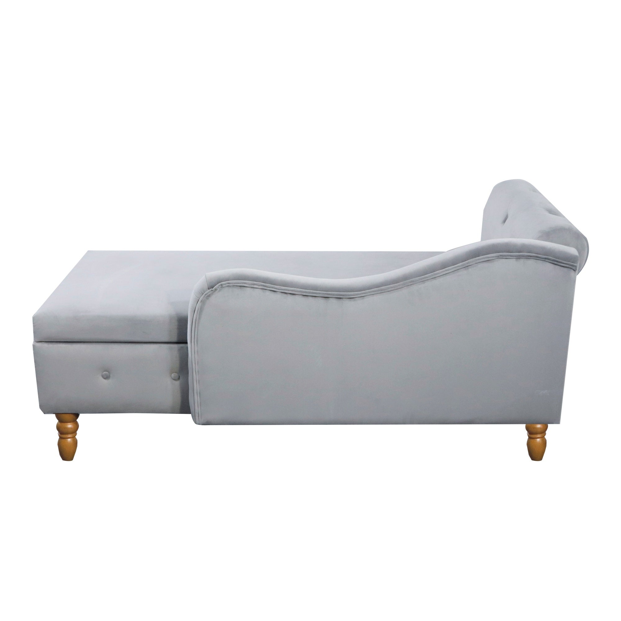 Grey Chaise Lounge Indoor, Velvet Lounge Chair for Bedroom with Storage & Pillow, Modern Upholstered Rolled Arm Chase Lounge for Sleeping with Nailhead Trim for Living Room Bedroom Office - Grand Goldman Shop