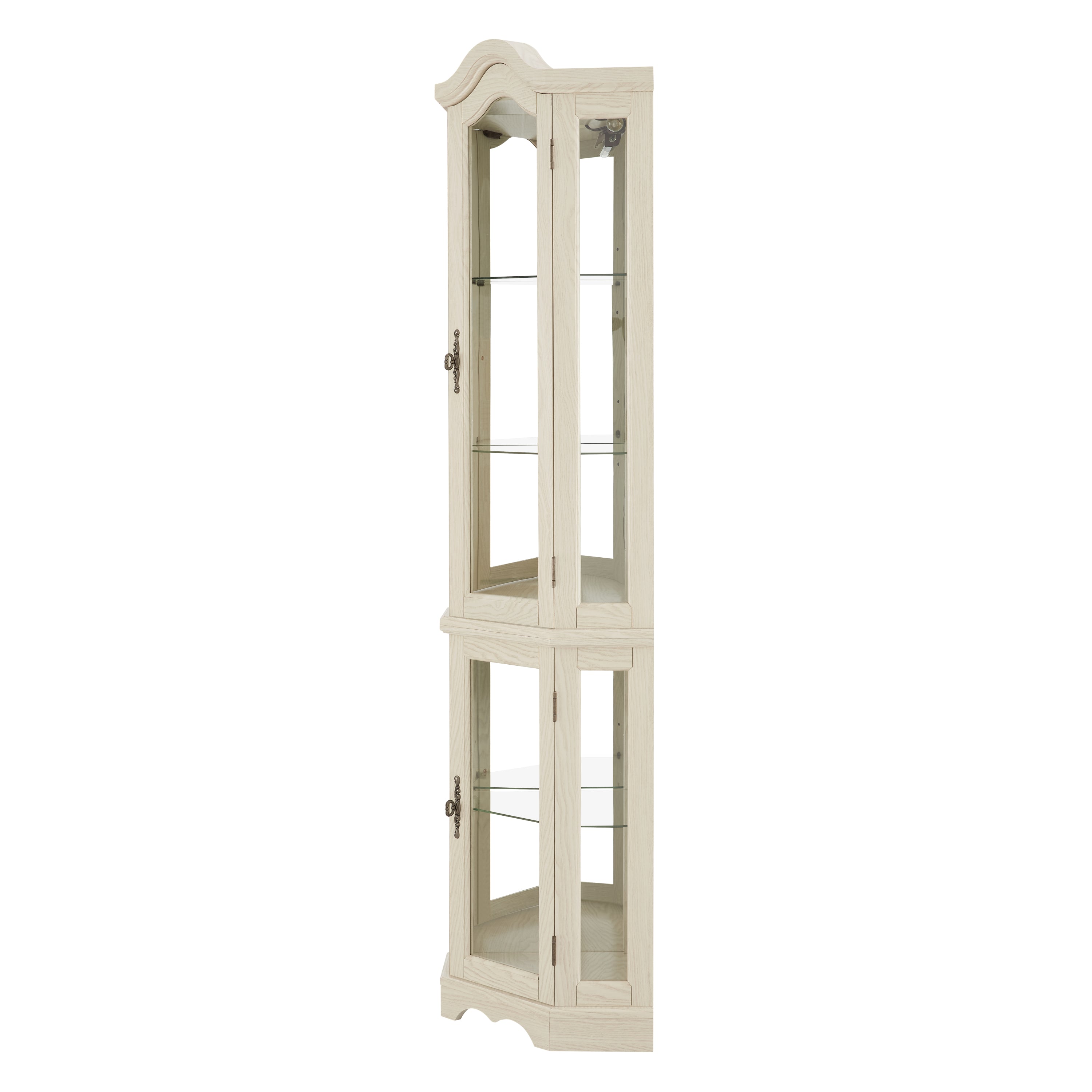 Curio Cabinet Lighted Glass Display Curio Cabinet w/Tempered Glass Doors and Shelves, Crown Corner Cabinet with Bulb, Corner Storage Decoration for Living room and Bedroom WHI - Grand Goldman Shop