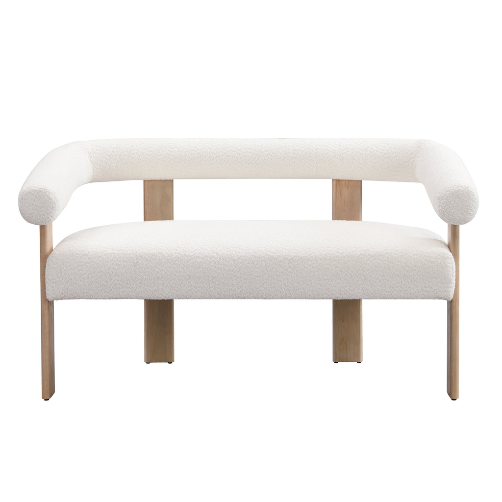 Round armrest loveseat(Beige+Natural) - Grand Goldman Shop