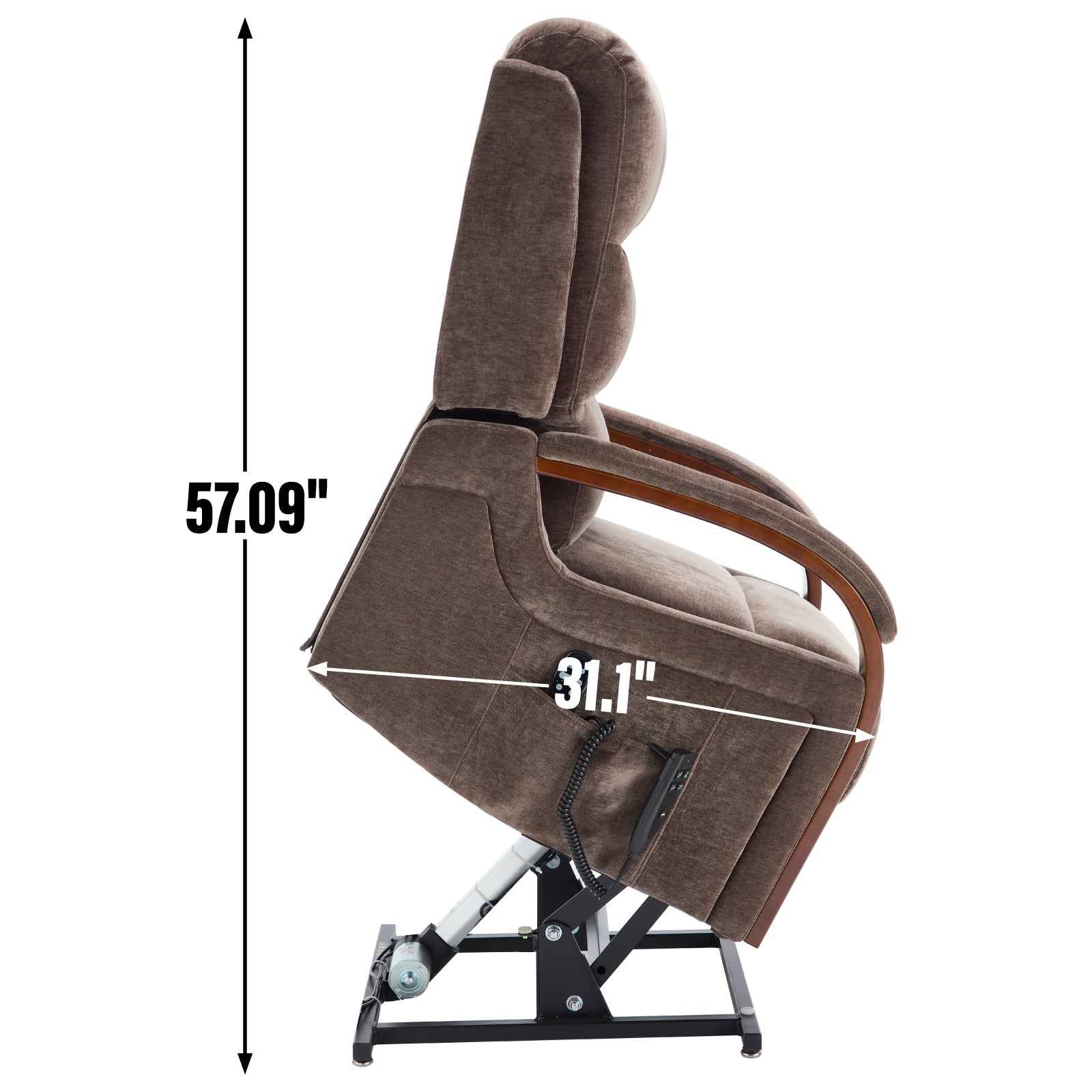 Power Brown Chenille Lift Recliner Chair Dual Motor Infinite Position Up to 350 LBS with Solid Wood Armrests, Heat Massage and Heavy Duty Motion Mechanism - Grand Goldman Shop