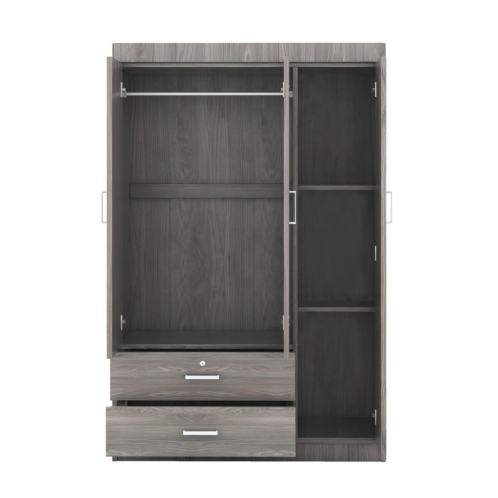 3-Door Wardrobe with 2 Drawers, Wood Grain Effect in Gray(OLD SKU:LP006001) - Grand Goldman Shop