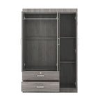 3-Door Wardrobe with 2 Drawers, Wood Grain Effect in Gray(OLD SKU:LP006001) - Grand Goldman Shop