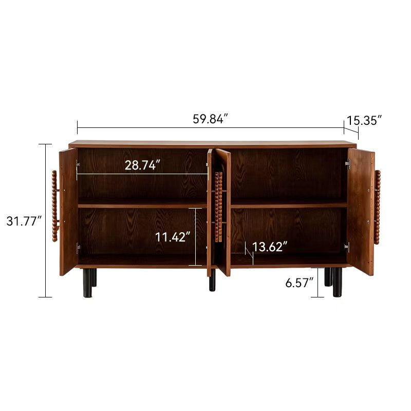 59.84' Gold-Toned 4-Door Sideboard Buffet Cabinet - Solid Wood & MDF Arched Door Storage Console Table for Dining Room/Living Room - Grand Goldman Shop