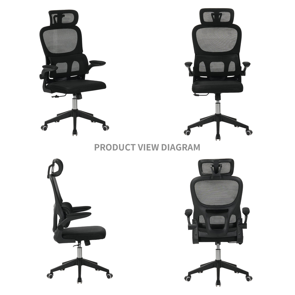 High Back Ergonomic Office Chair with Mesh Fabric, Black, Big and Tall Design for Home Office, Task Chair with Tilt Function,