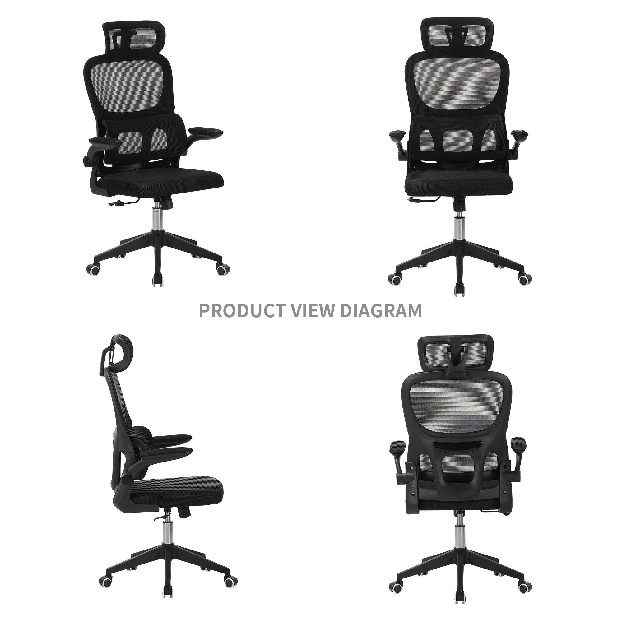 High Back Ergonomic Office Chair with Mesh Fabric, Black, Big and Tall Design for Home Office, Task Chair with Tilt Function,