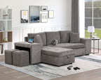 104.5' Modern L-Shape 3 Seat Reversible Sectional Couch, Pull Out Sleeper Sofa with Storage Chaise and 2 Stools for Living Room Furniture Set,Knox Charcoal (old sku:SG000431AAA) - Grand Goldman Shop
