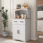 Wooden Kitchen Cabinet White Pantry Storage Microwave Cabinet with Storage Drawer - Grand Goldman Shop