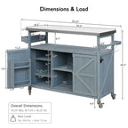 K&K Outdoor Kitchen Island, Rolling Bar Cart & Storage Cabinet, Farmhouse Solid Wood Outdoor Grill Table with Stainless Steel Top, Spice Rack , Towel Rack for Kitchen & BBQ , Grey Blue - Grand Goldman Shop