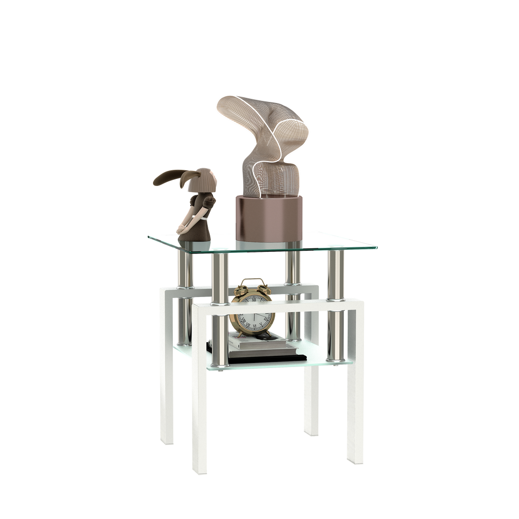 1-Piece Modern Tempered Glass Tea Table Coffee Table End Table, Square Table for Living Room, Transparent/White - Grand Goldman Shop
