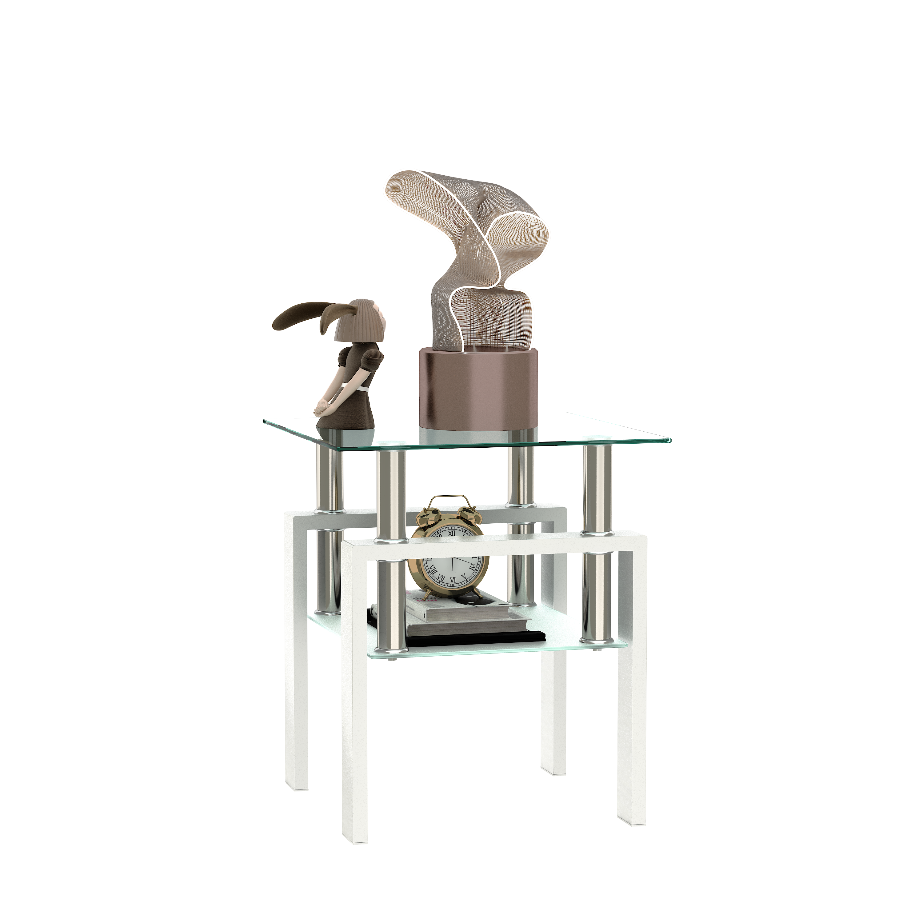 1-Piece Modern Tempered Glass Tea Table Coffee Table End Table, Square Table for Living Room, Transparent/White - Grand Goldman Shop