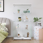 Two-door Glass Display Cabinet 4 Shelves with Door, Floor Standing Curio Bookshelf for Living Room Bedroom Office, 64.7'*31.7