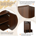 ON-TREND Farmhouse All-in-One Hall Tree with Adjustable Shelves, Retro Arched Entryway Storage Bench with 3 Cabinets, Wooden Coat Rack Organizer with 4 Golden Hooks for Mudroom, Hallway, Walnut - Grand Goldman Shop