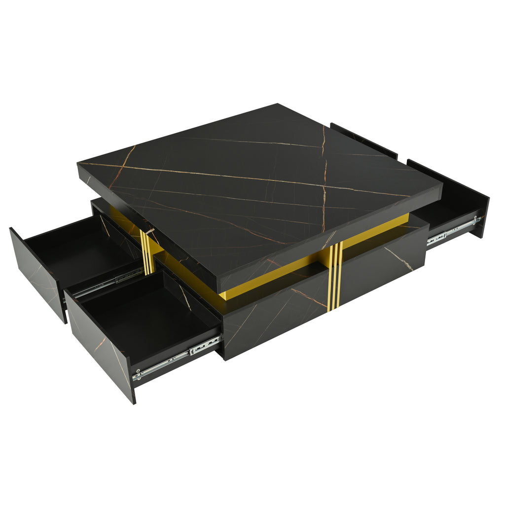 Modern Black Square Storage Coffee Table With 4 Drawers - Grand Goldman Shop