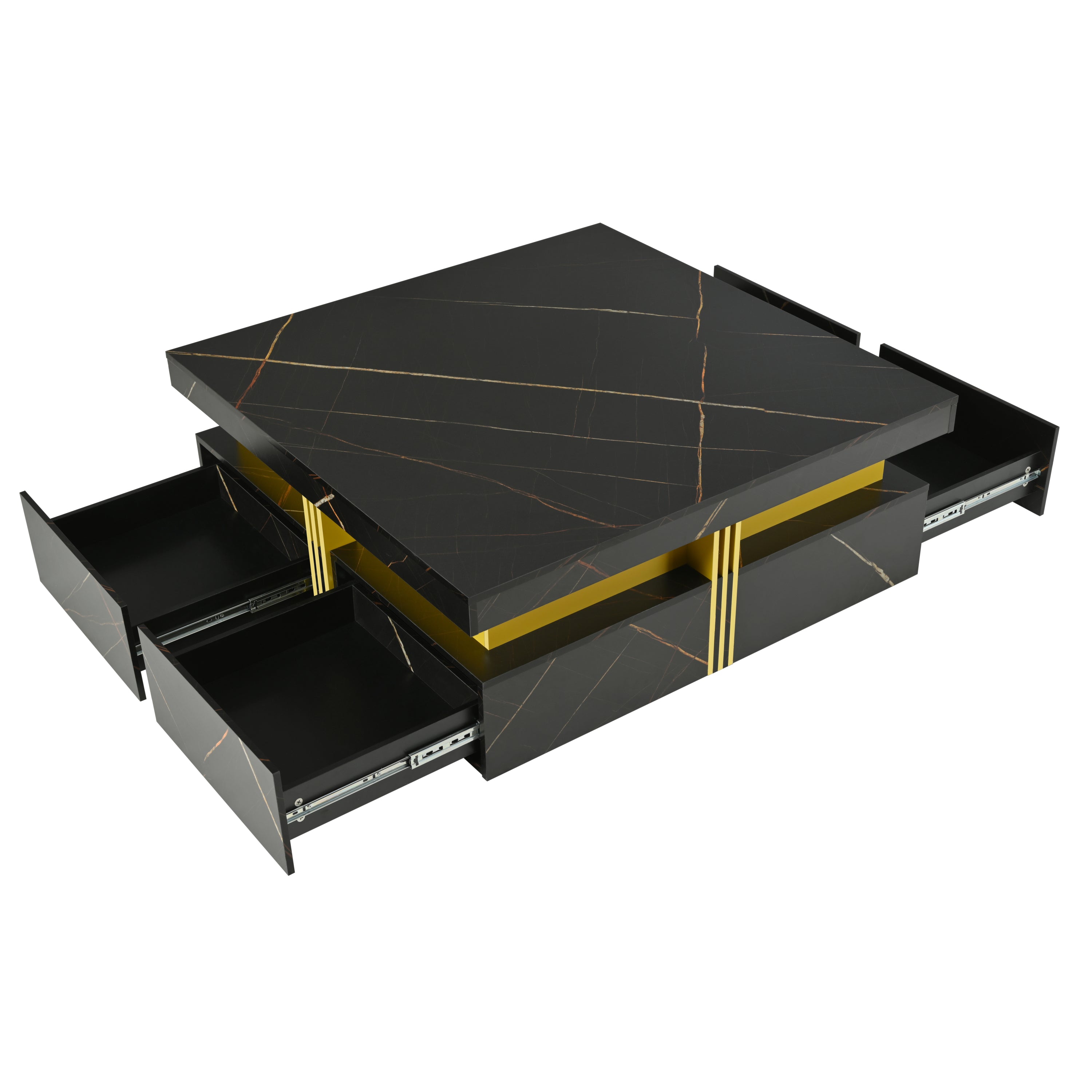 Modern Black Square Storage Coffee Table With 4 Drawers - Grand Goldman Shop