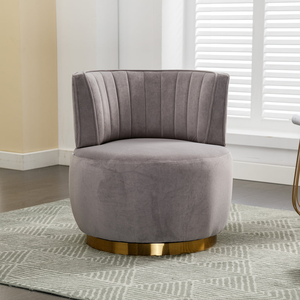 Swivel Barrel Chair, Round Armchairs with Fluffy Velvet, 360 Degree Swivel, Gray, 25.20'' x 25.59'' x 26.38'' - Grand Goldman Shop