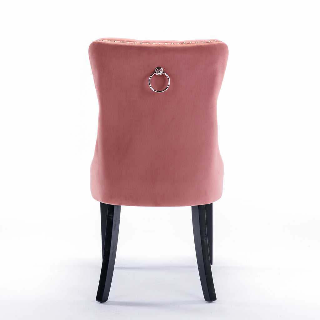 Nikki Collection Modern, High-end Tufted Solid Wood Contemporary Velvet Upholstered Dining Chair with Wood Legs Nailhead Trim 2-Pcs Set,Pink, SW2001PK - Grand Goldman Shop