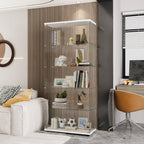 Glass Display Cabinet with 5 Shelves Double Door, Curio Cabinets for Living Room, Bedroom, Office, White Floor Standing Glass