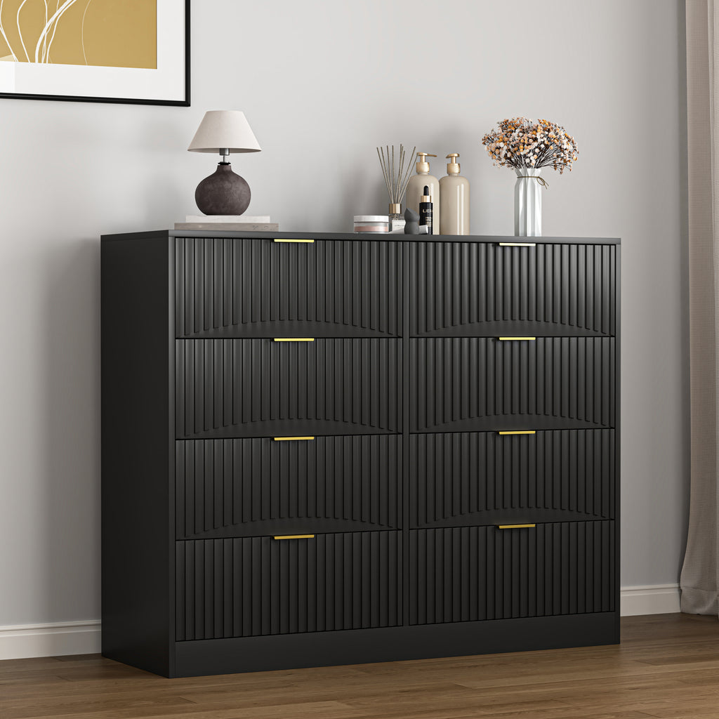 Modern 8 Drawers Dresser Chests for Bedroom,47.2' Wide Wood Chest of Drawers with Gold Metal Handle,Drawer Organizer for Bedroom,Living Room,Hallway and Entryway,Black - Grand Goldman Shop