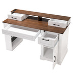 White Farmhouse Office Desk with Storage Cabinet, Charging Station, Monitor Stand & Pegboard, 55' Computer Writing Desk with 