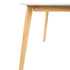 Dining Table with Splayed Rubberwood Legs & Faux Wood Tabletop, Mid-Century Modern - Grand Goldman Shop