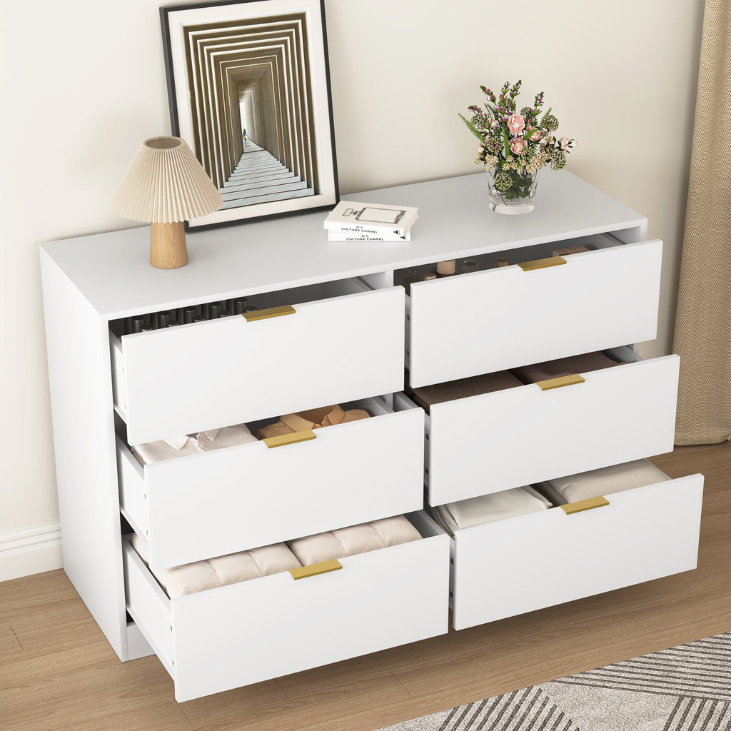 Simply Modern 6-Drawer Dresser, Chest of Drawers for Bedroom, Living Room, Hallway, and Entryway - Large Storage Cabinet White - Grand Goldman Shop