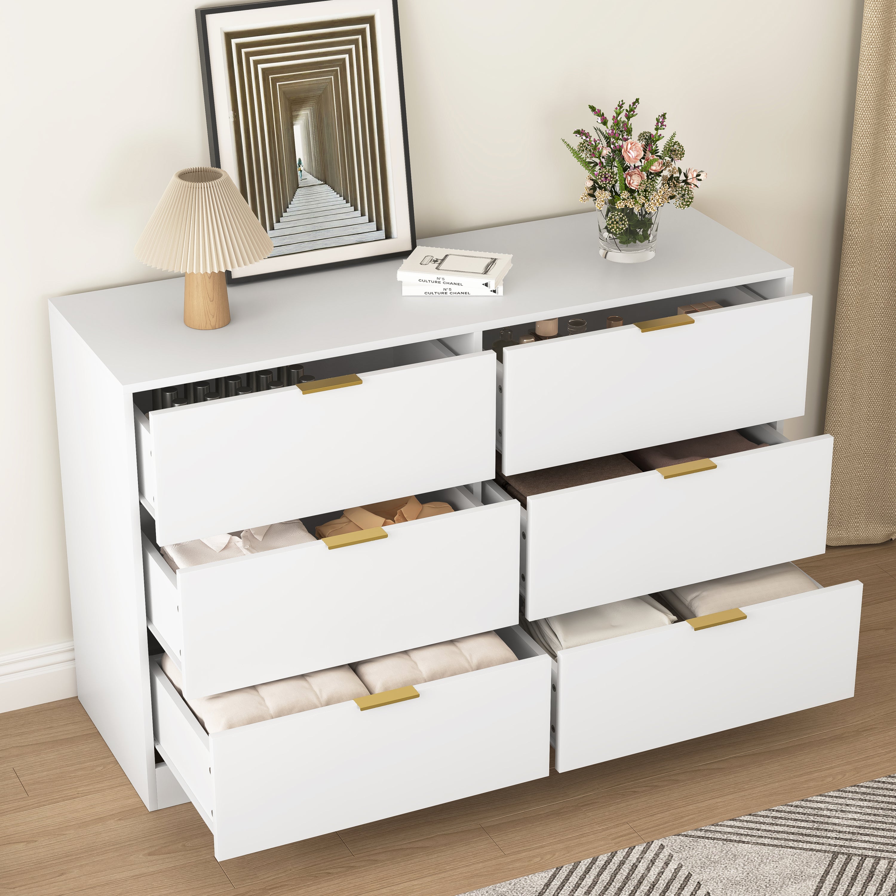 Simply Modern 6-Drawer Dresser, Chest of Drawers for Bedroom, Living Room, Hallway, and Entryway - Large Storage Cabinet White - Grand Goldman Shop