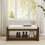 40' Accent Bench with Lower Shelf Shoe Rack, Padded Seating Bench for Living Room, Modern Compact Bed End Bench with Storage for Bedroom Seating, Removable Cushion,  40'W-Ivory - Grand Goldman Shop