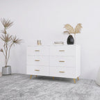 High Glossy Surface 6 Drawers Chest of Drawer with Golden Handle and Golden Steel Legs White Color Vanity - Grand Goldman Shop