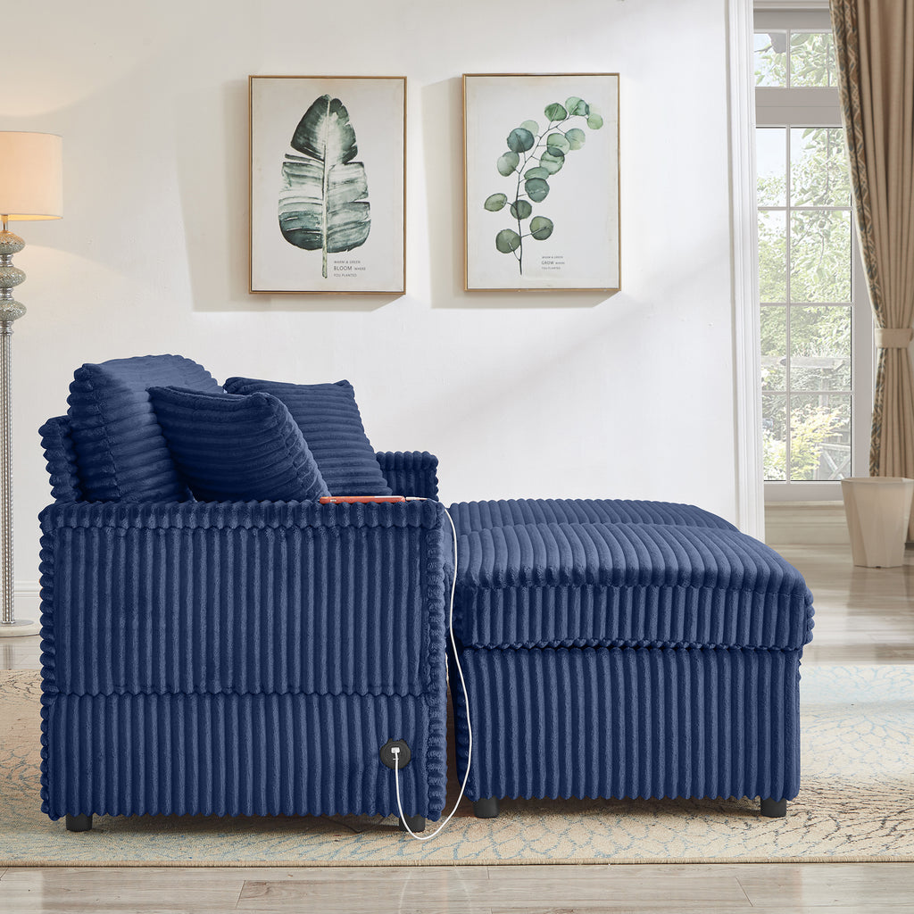 Comfortable Fluffy Corduroy Lazy Sofa, Storage Space for Big Loveseat, Super Soft Chaise Lounge with Double Ottomans and Table Board,Suitable for Chailiving - Grand Goldman Shop